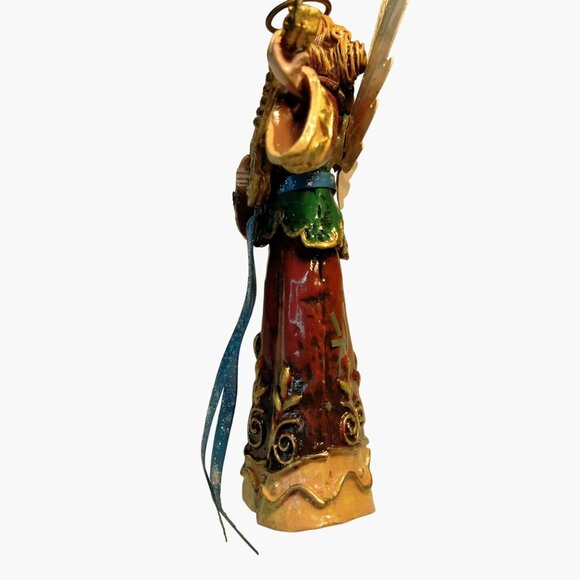 Hand Painted Angel Figurine Harp Glitter Wings - Picture 6 of 8